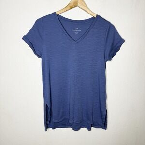 J. Jill Blue Pima Cotton Short Sleeve V-Neck Tee Shirt Womens Small T-shirt Top